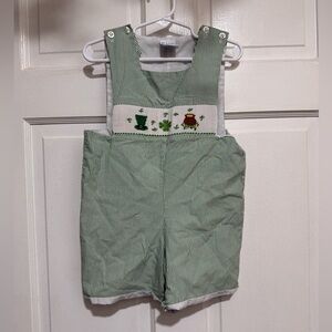4T Boys Smocked St. Patrick’s Day Jon Jon Shortalls Shamrock Green White